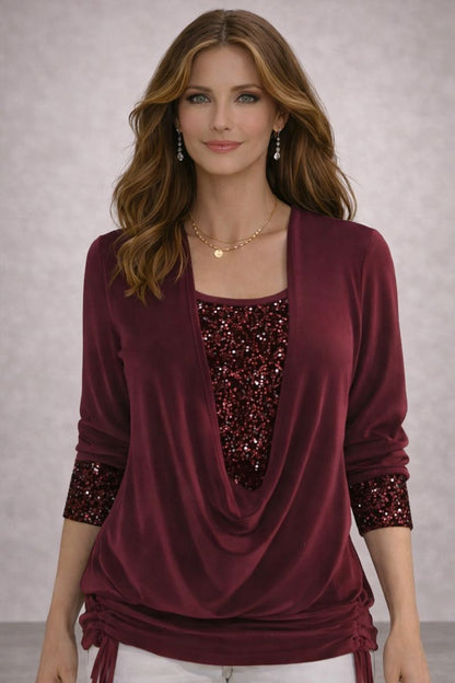 Nara - Blusa drapeada con lentejuelas integradas