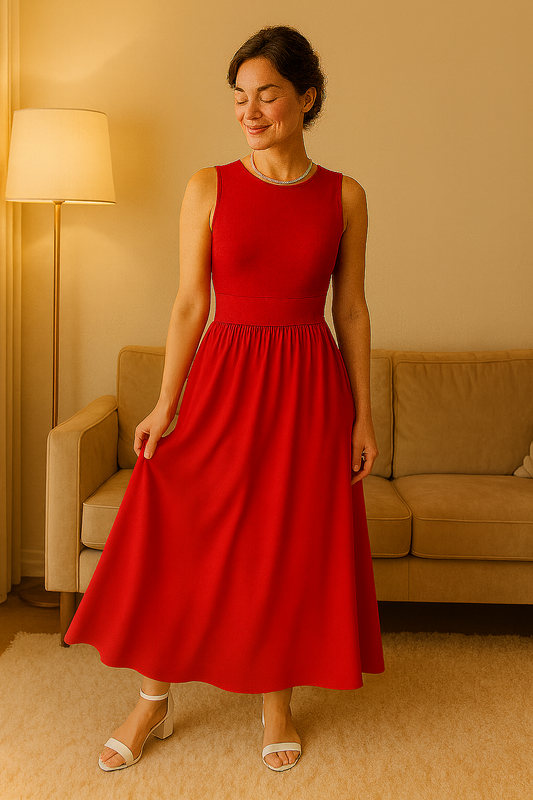 Mara - Vestido largo sin mangas con vuelo elegante y bolsillos