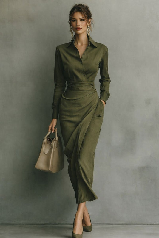 Irene - Vestido camisero largo con diseño cruzado en la cintura