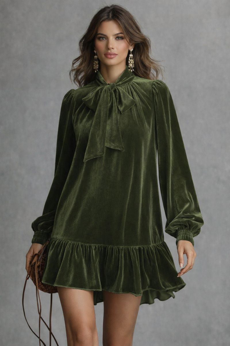 Lucía - Vestido mini de terciopelo con lazo en el cuello