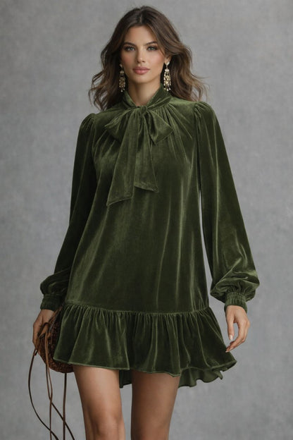 Lucía - Vestido mini de terciopelo con lazo en el cuello