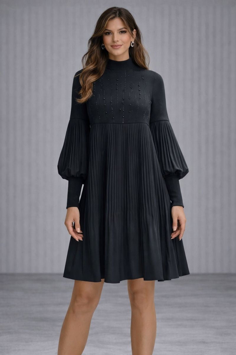 Renata - Vestido con mangas abullonadas y cuello alto