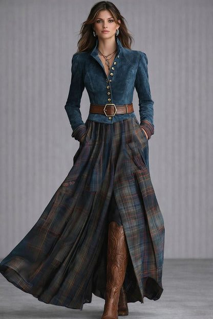 Edurne - Vestido bohemio efecto ante con falda de cuadros