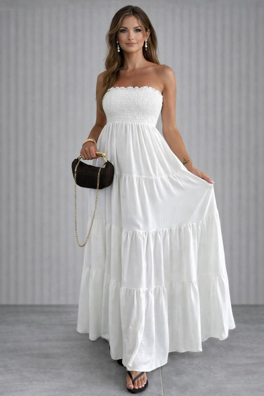 Aria™ | Vestido largo palabra de honor con vuelo y estilo bohemio