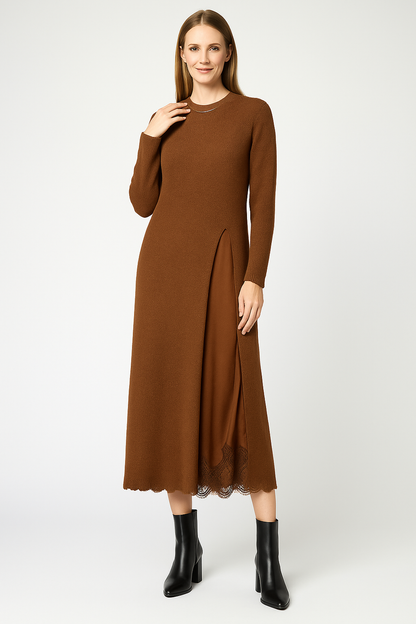 Oriana | Conjunto de punto cálido con vestido satinado interior