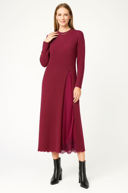 Oriana | Conjunto de punto cálido con vestido satinado interior