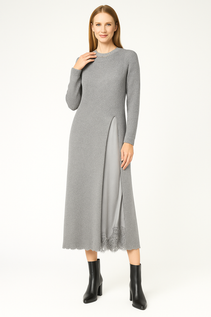 Oriana | Conjunto de punto cálido con vestido satinado interior