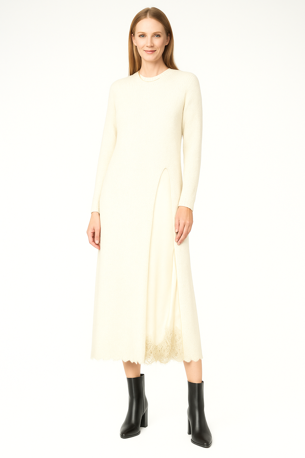 Oriana | Conjunto de punto cálido con vestido satinado interior