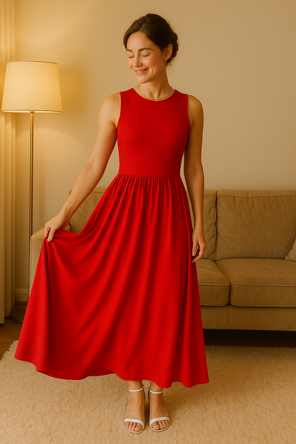 Mara - Vestido largo sin mangas con vuelo elegante y bolsillos