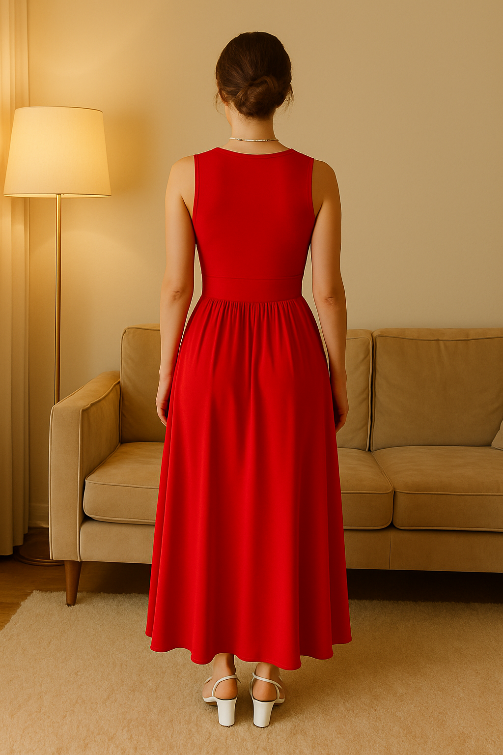 Mara - Vestido largo sin mangas con vuelo elegante y bolsillos