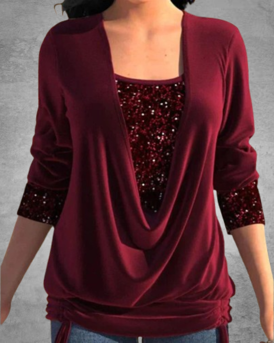 Nara | Blusa drapeada con lentejuelas integradas