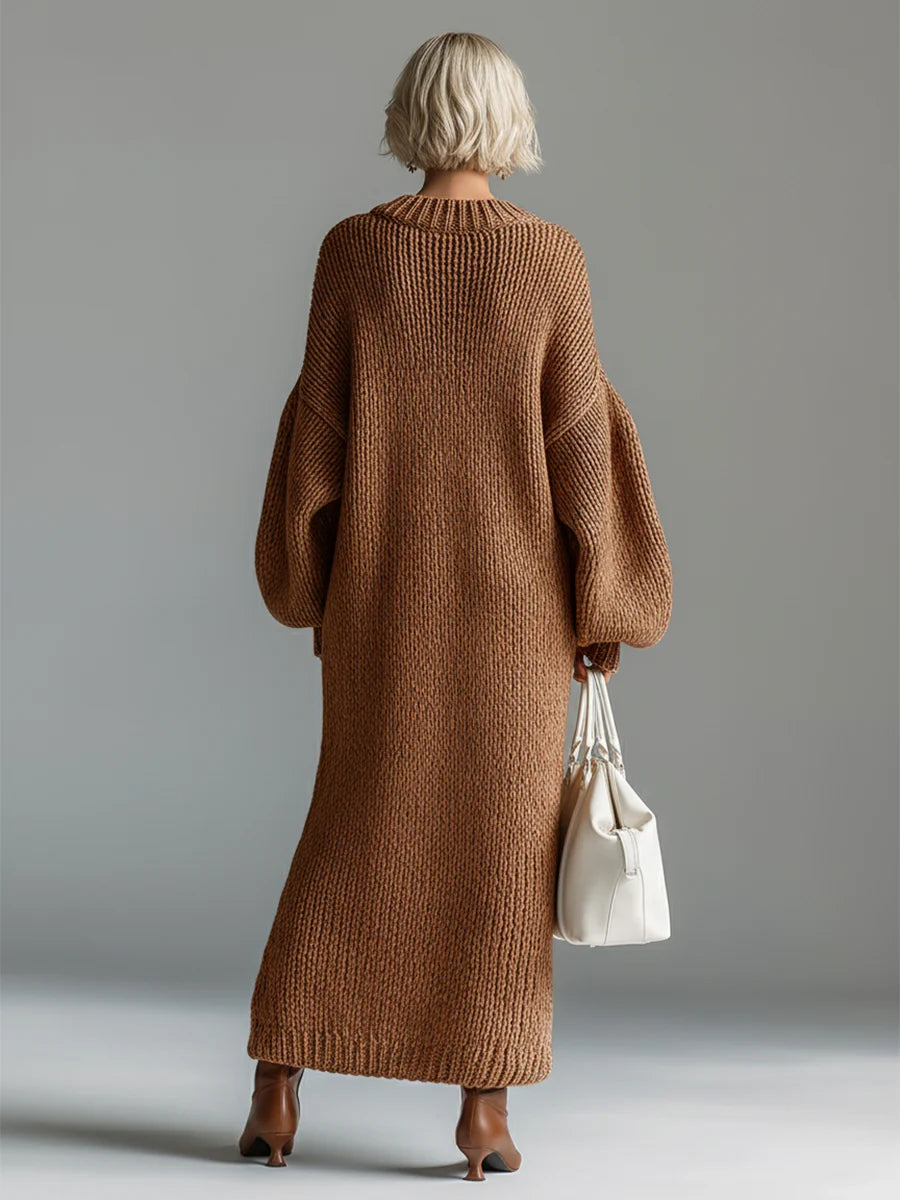 Lara – Vestido maxi de punto urbano elegante con cuello redondo
