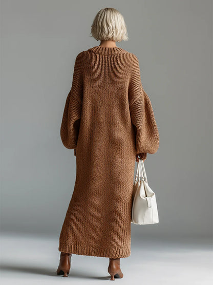 Lara – Vestido maxi de punto urbano elegante con cuello redondo
