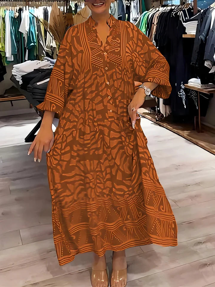 Ágata™ Vestido camisero largo con estampado geométrico