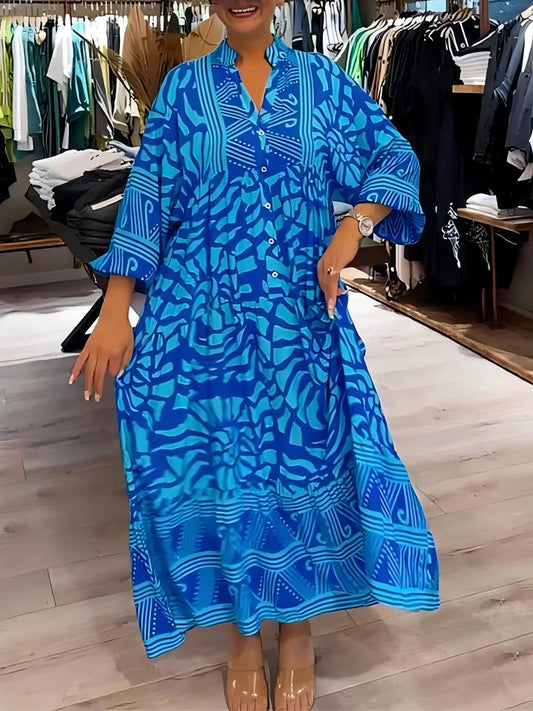 Ágata™ Vestido camisero largo con estampado geométrico