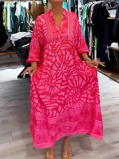 Ágata™ Vestido camisero largo con estampado geométrico