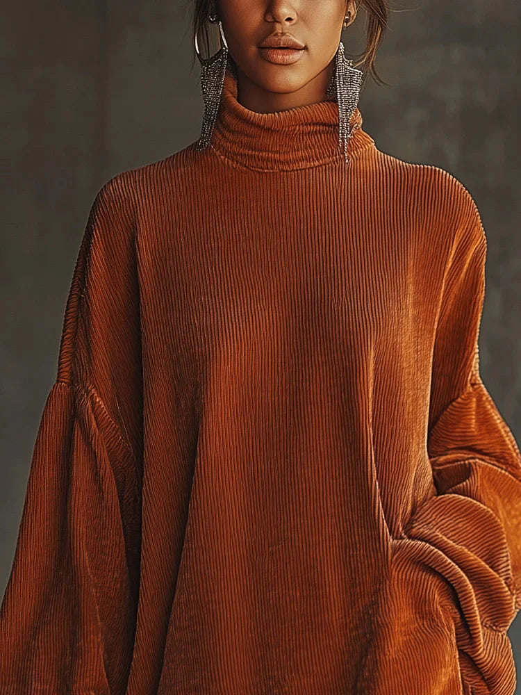 Valeria - Vestido de pana naranja con borlas