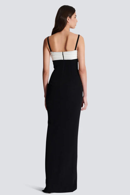 Petra – Vestido maxi bicolor con botones y abertura alta