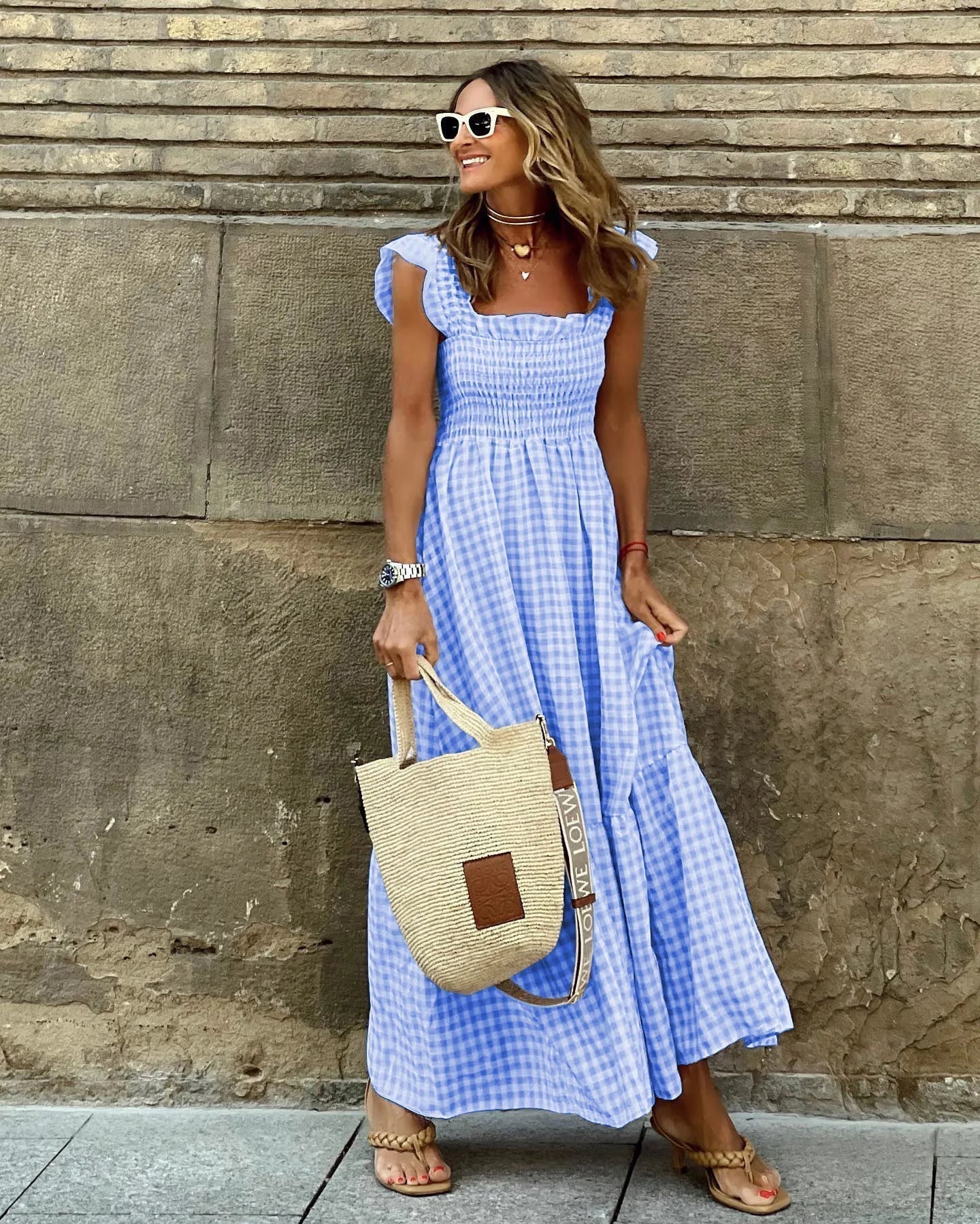 Francisca™  Vestido largo con tirantes de volante y corte elástico