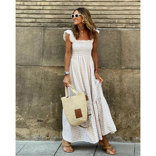 Francisca™  Vestido largo con tirantes de volante y corte elástico