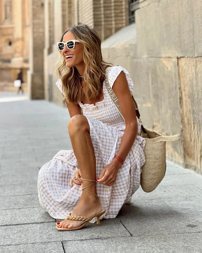 Francisca™  Vestido largo con tirantes de volante y corte elástico