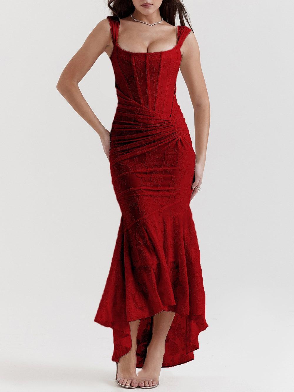 Coral - Vestido largo con estampado floral de campana