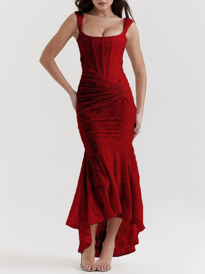 Coral - Vestido largo con estampado floral de campana