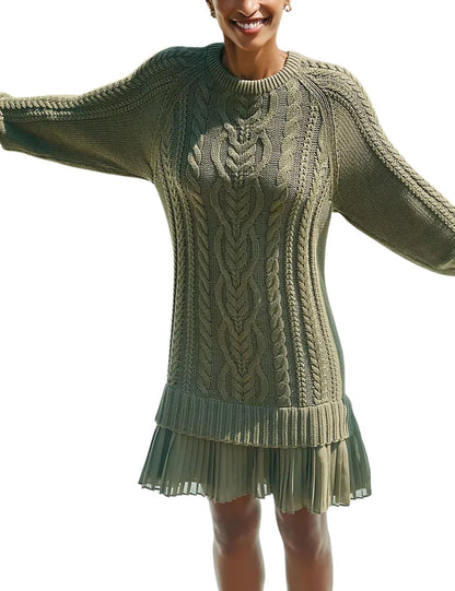 Olga - Jersey de cuello redondo con punto trenzado y minifalda