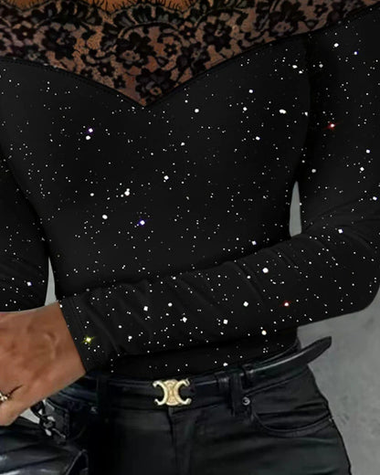 Pauline – Blusa de hombros descubiertos con brillo y encaje