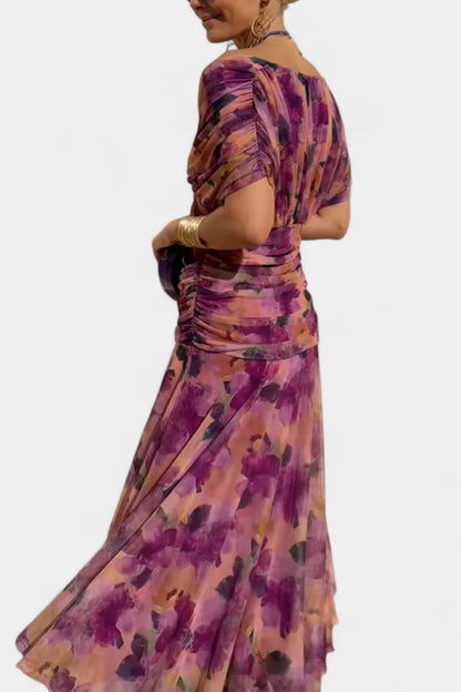 Alondra / Vestido largo con estampado floral de fantasía y escote en V