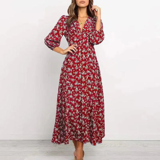 Eli™ Vestido largo con estampado floral y encanto atemporal