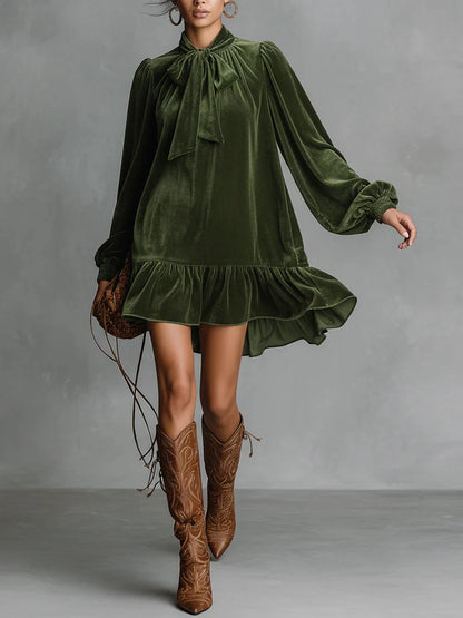 Lucía - Vestido mini de terciopelo con lazo en el cuello