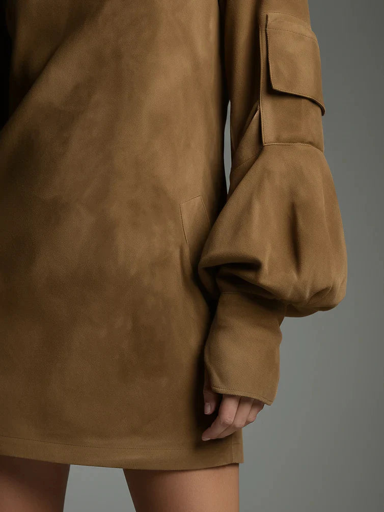 Mariela - Minivestido vintage de ante con cuello alto