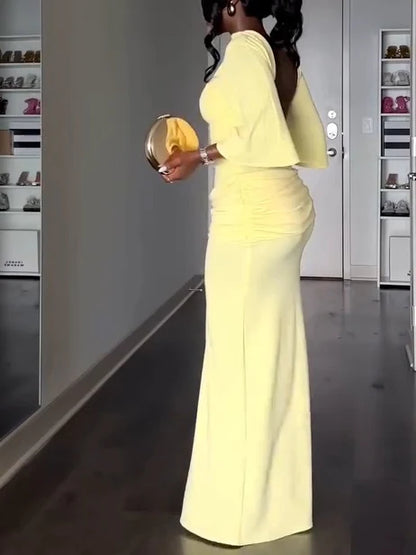 Gala - Vestido maxi con capa y espalda descubierta