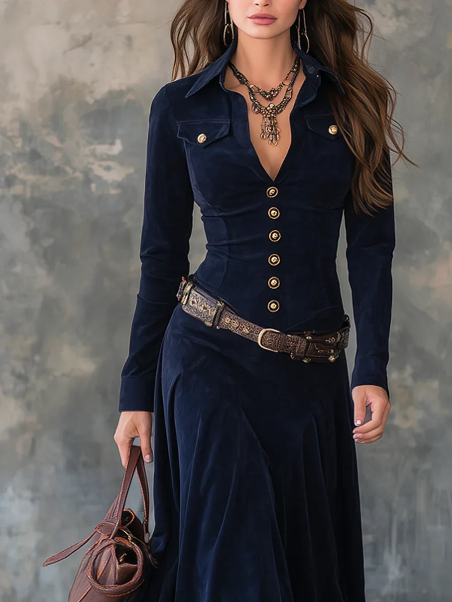 Milana - Vestido largo de ante con abertura