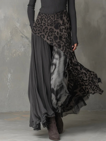 Amaya – Vestido largo de leopardo con rayas grises