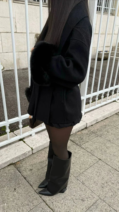 Isabella - Abrigo de lana con detalle de piel en los puños