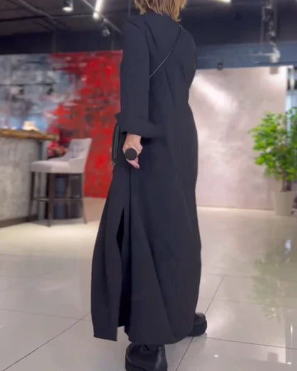 Nora™ | Vestido largo camisero con cuello abierto y bolsillos