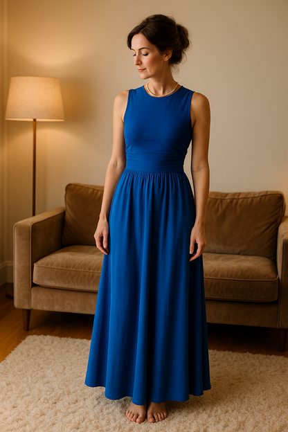 Mara - Vestido largo sin mangas con vuelo elegante y bolsillos