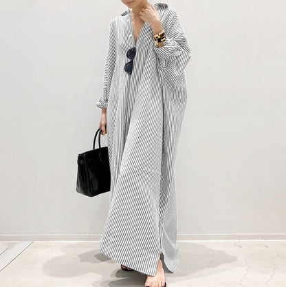Rebeca™ | Vestido camisero largo de rayas con corte amplio y estilo relajado