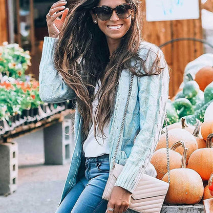 Catalina - Chaleco de otoño casual de manga larga con abrochado delantero y trenzado de punto