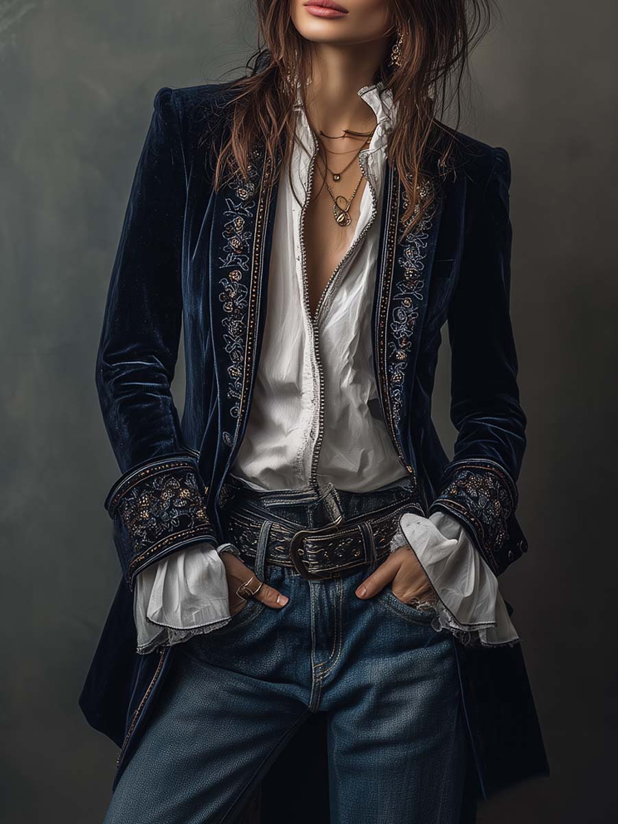 Lavinia – Chaqueta elegante de terciopelo con bordados refinados