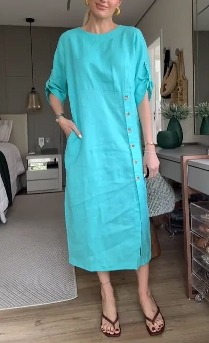Mireia™ | Vestido midi recto con botones laterales