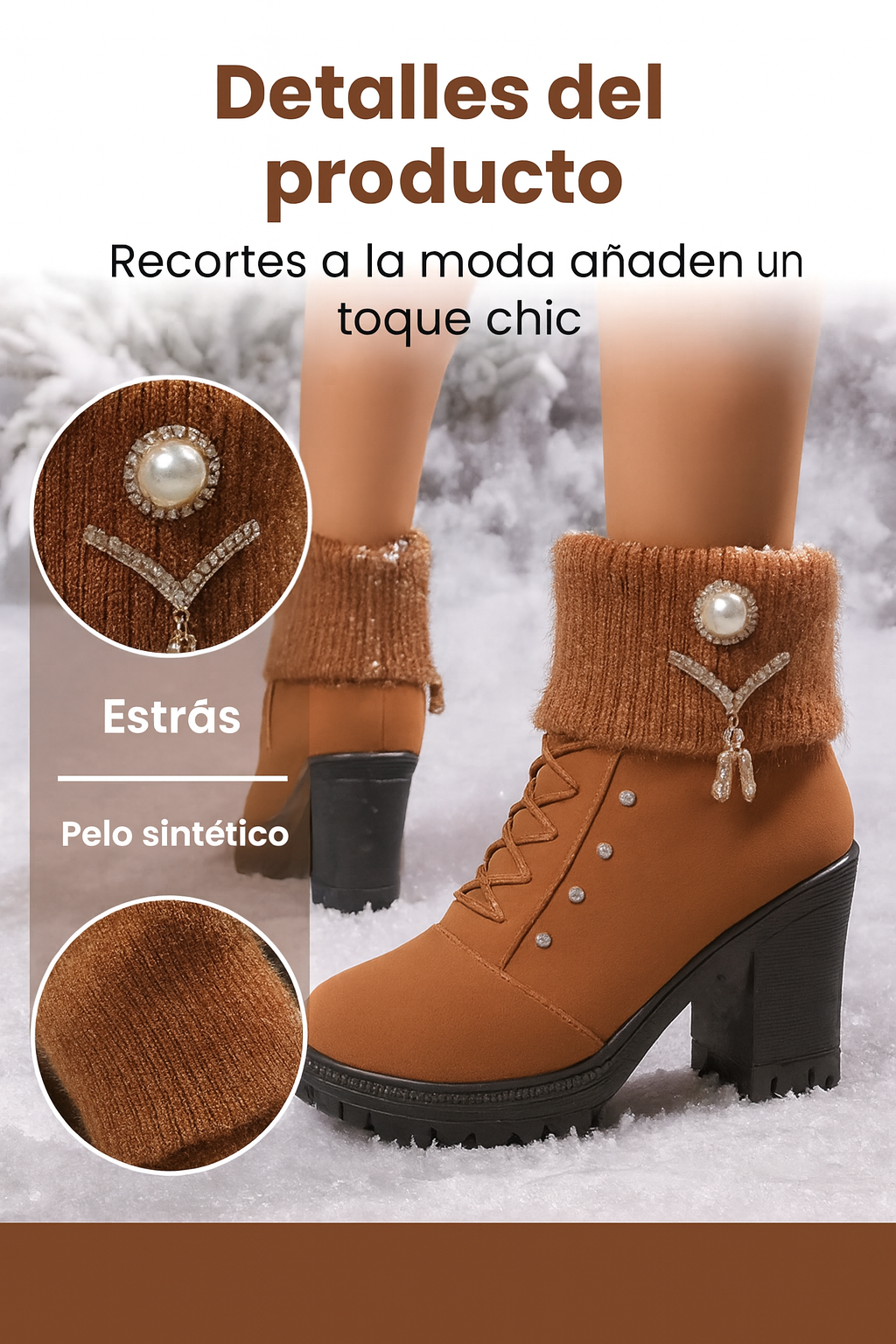 Tania - Botas de tacón grueso con detalle cálido y decorativo