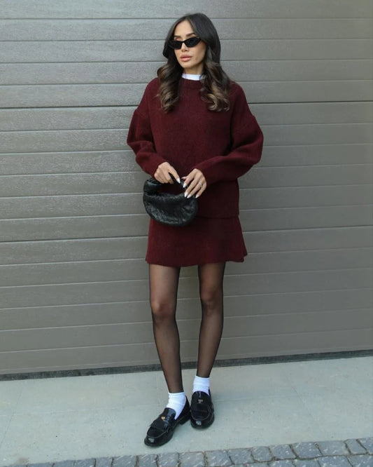 Lara - Conjunto de otoño de punto con jersey y falda