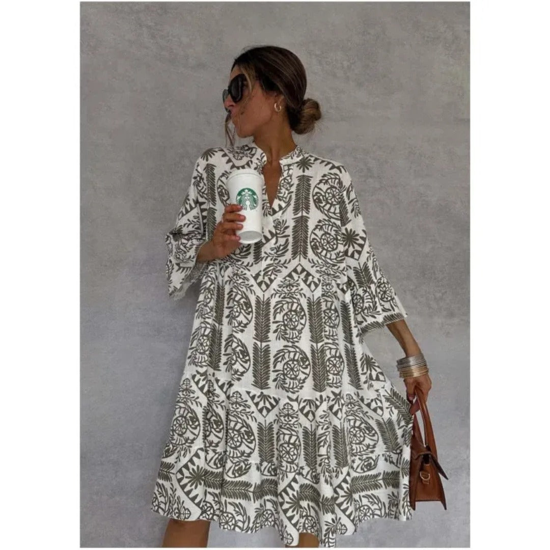 Lorena - Vestido elegante con estampado mediterráneo