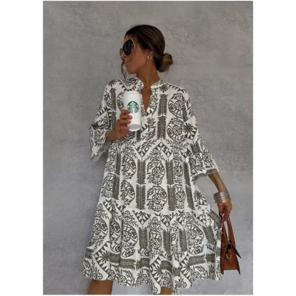 Lorena - Vestido elegante con estampado mediterráneo