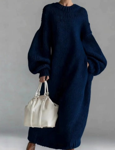 Lara – Vestido maxi de punto urbano elegante con cuello redondo