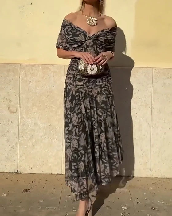 Julieta - Vestido elegante con cuello en V y hombros descubiertos