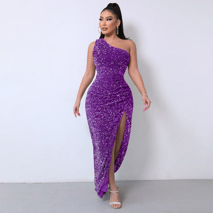 Cleo - Vestido brillante de lentejuelas de un solo hombro